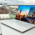 laptop on white table
